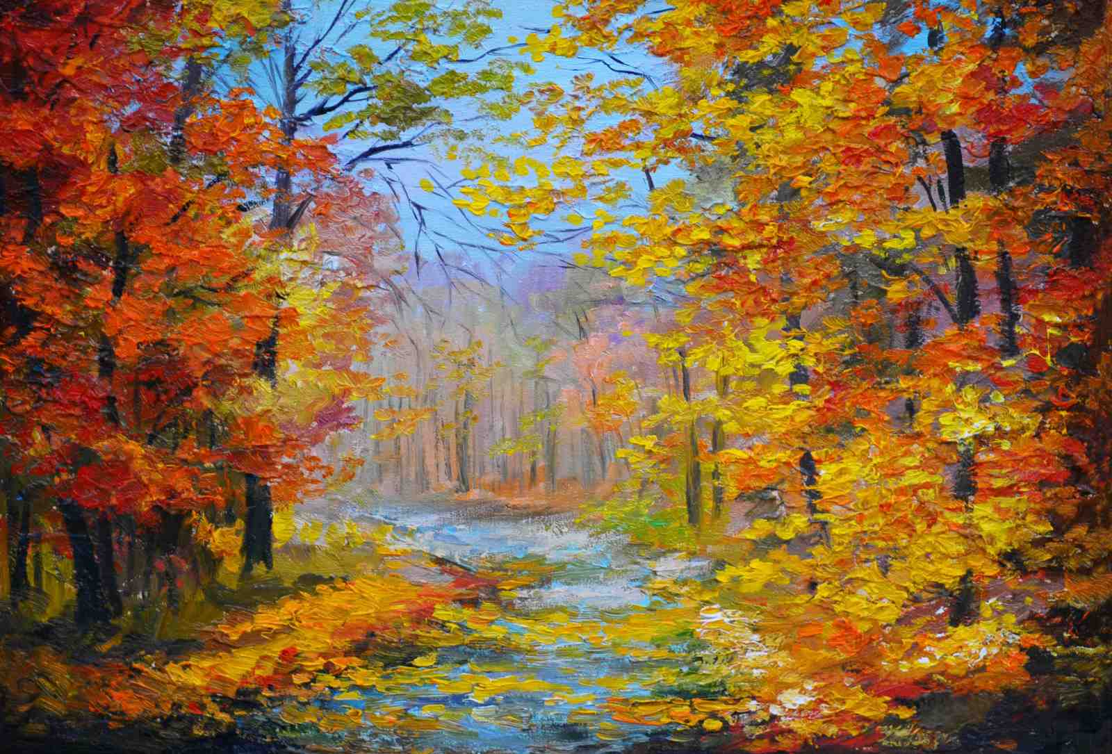 Vibrant Autumn Forest Stream Wall Art