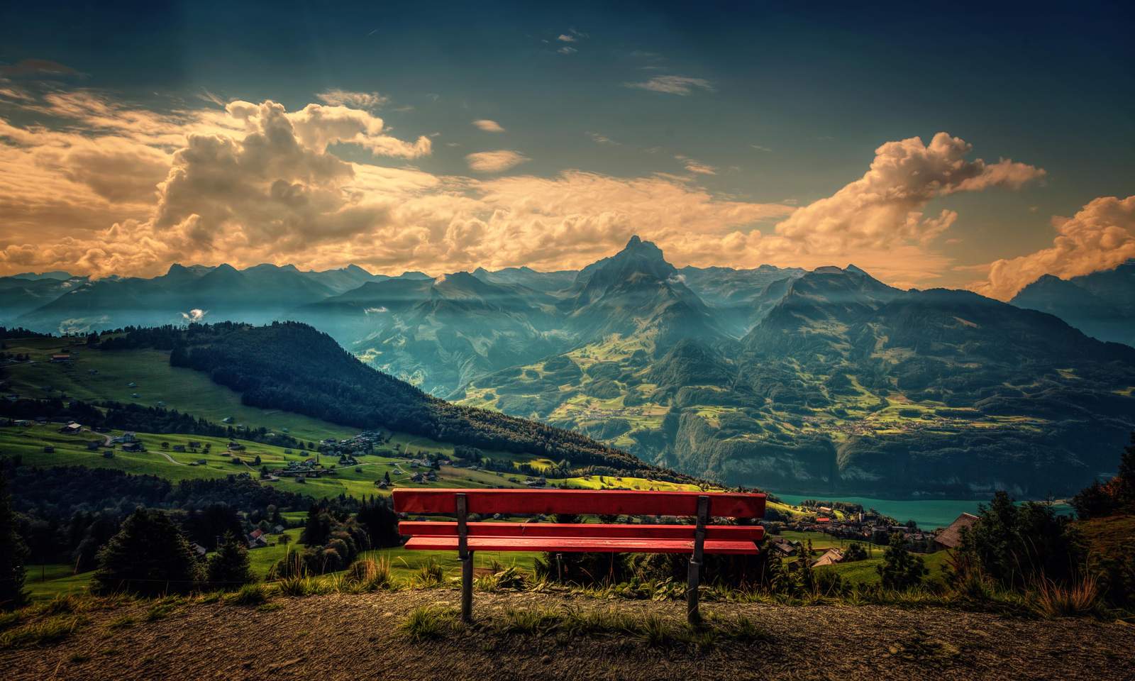 Majestic Swiss Alps Bench Wall Art