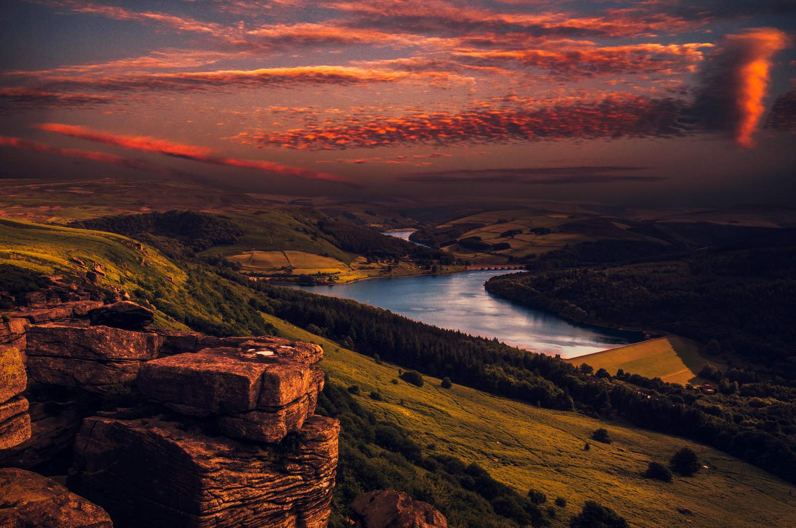Dramatic Sunset Over Lake Landscape Wall Art