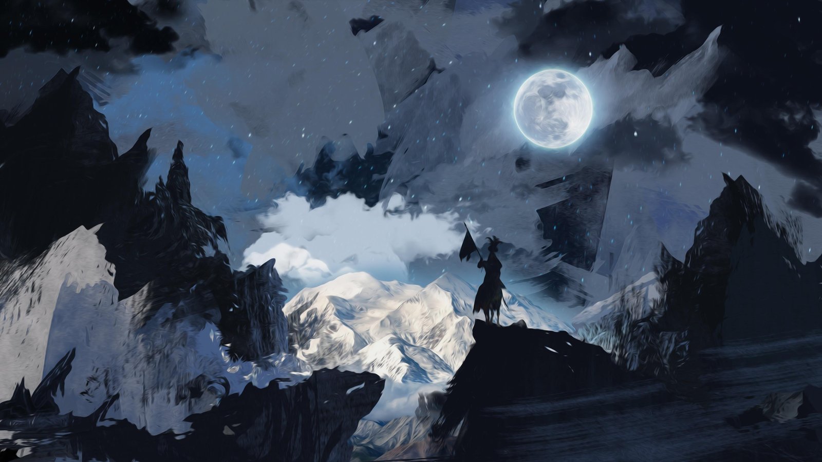 Epic Fantasy Mountain Moonlit Warrior Wall Art