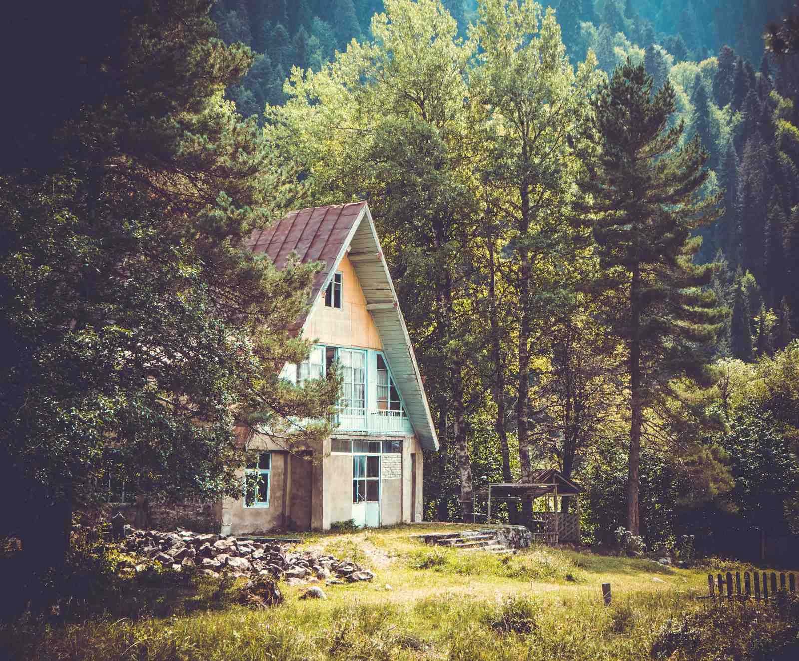 Tranquil Mountain Cabin Landscape Wall Art