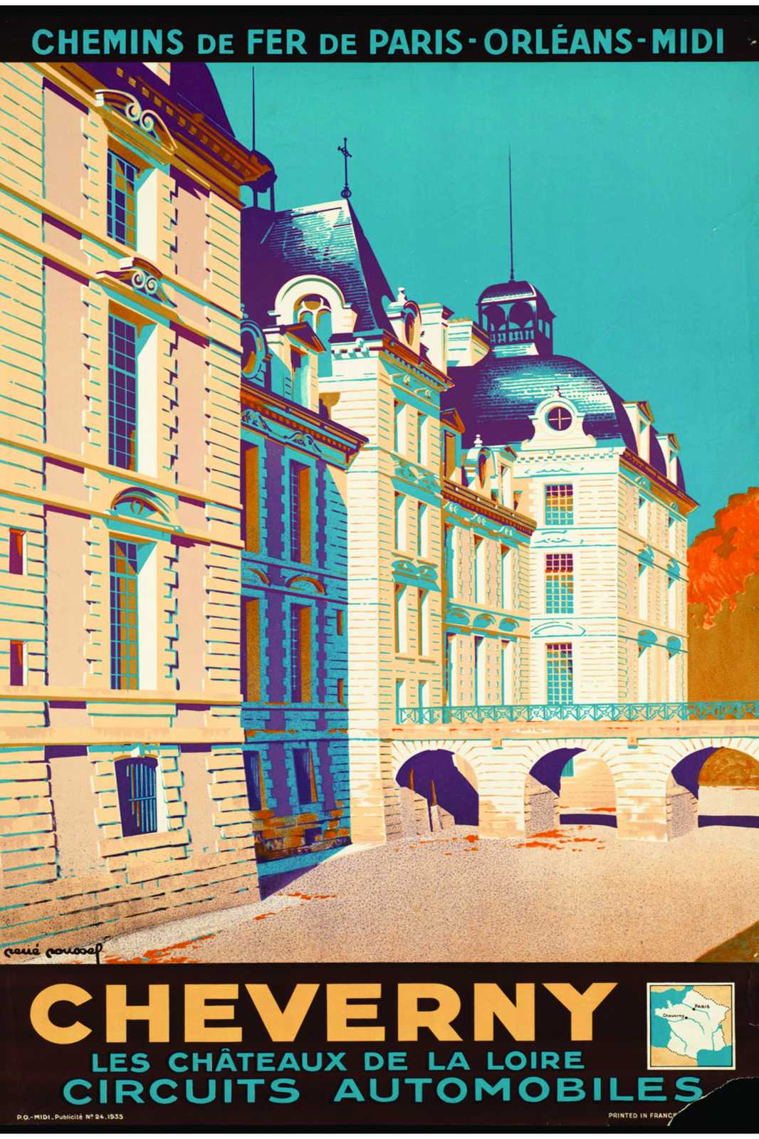 Vintage Chateau de Cheverny Travel Poster Wall Art