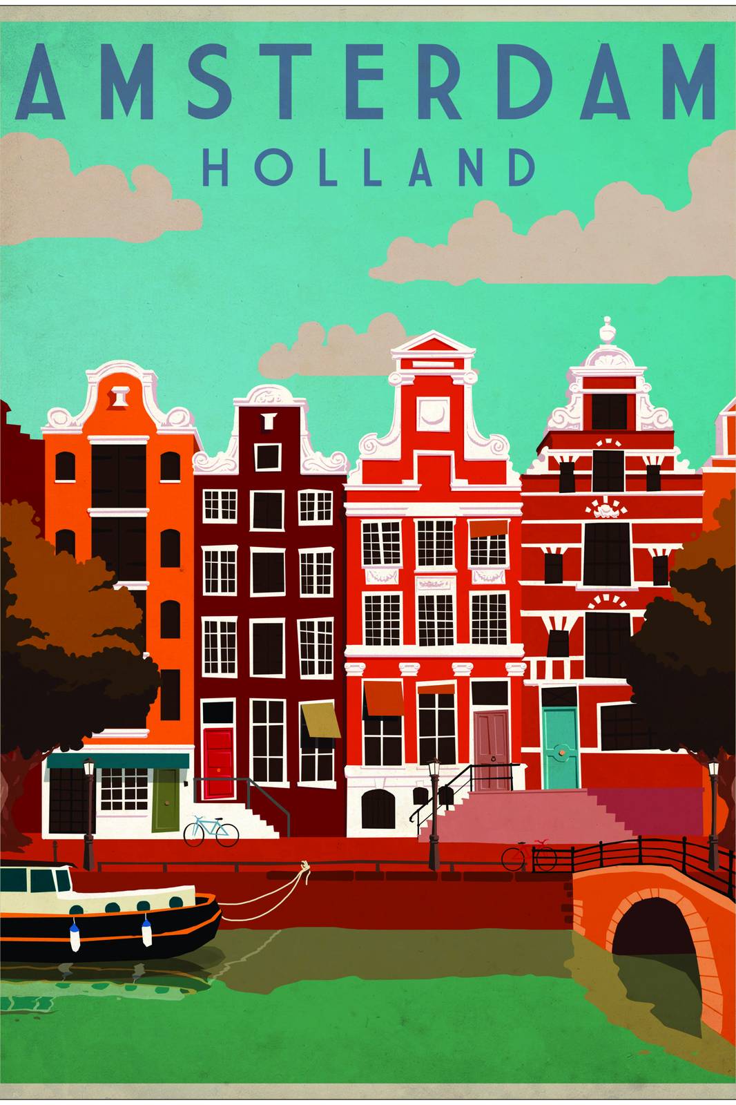 Vibrant Amsterdam Canal Houses Wall Art