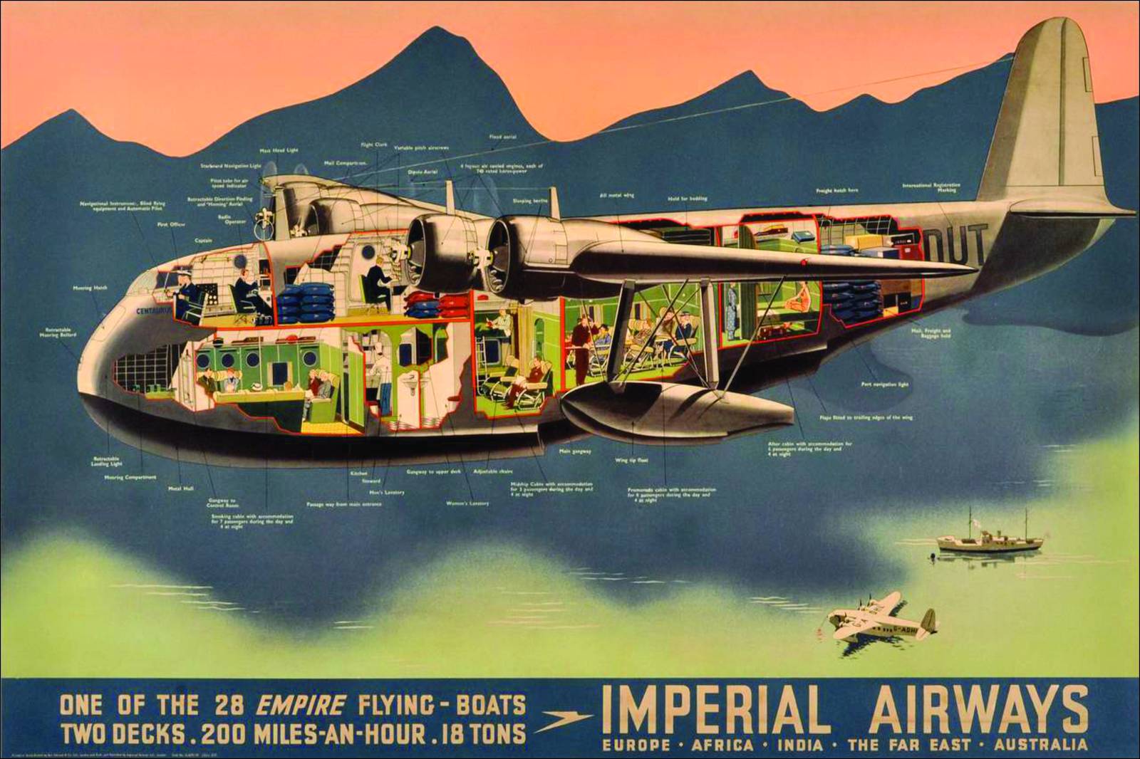 Vintage Flying Boat Cutaway Wall Art