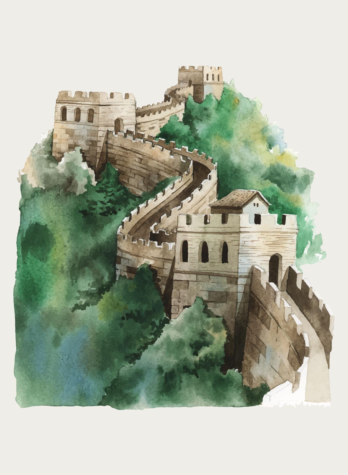 Majestic Great Wall Watercolor Wall Art