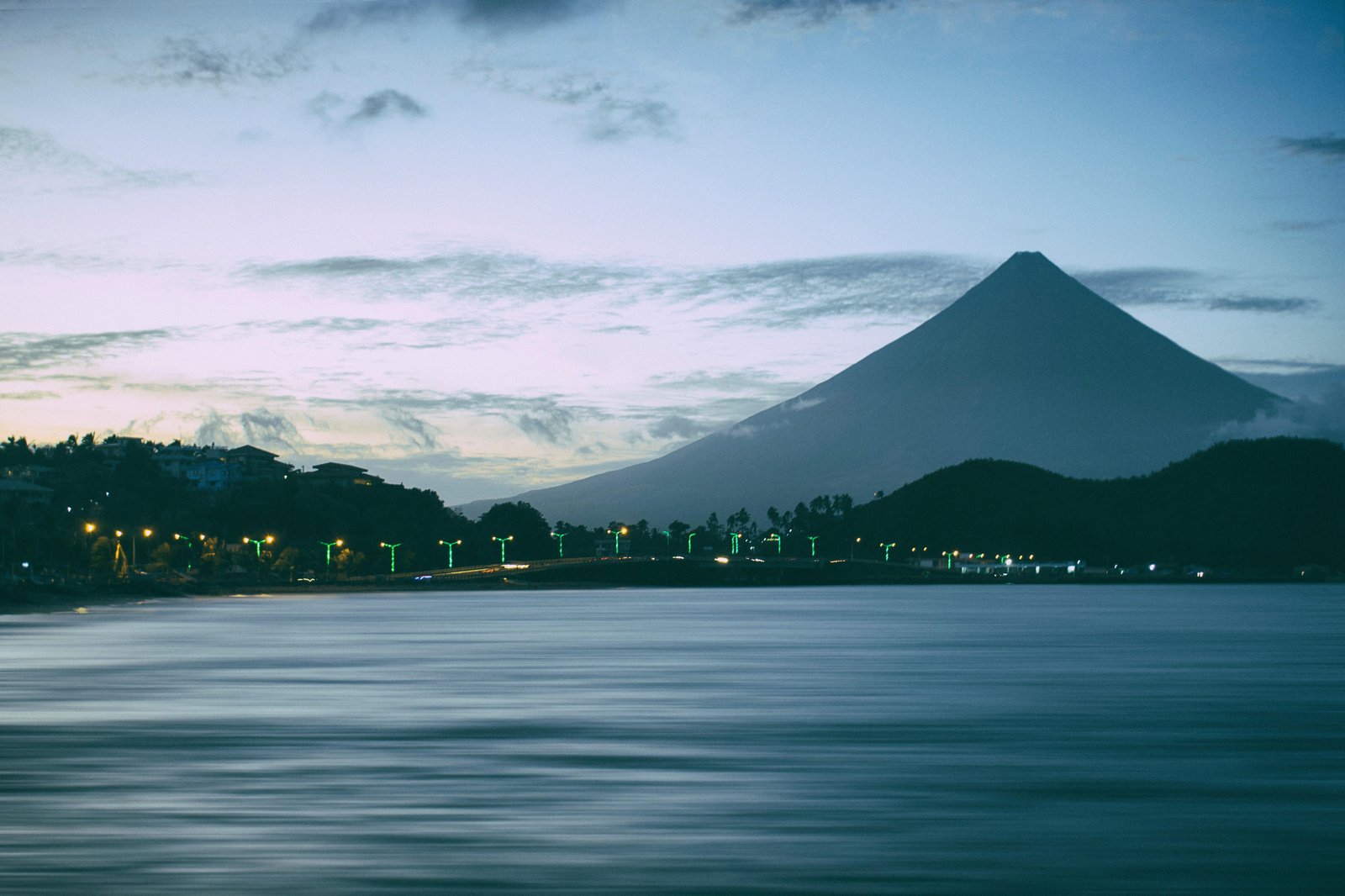 Majestic Volcano Coastal Town Wall Art
