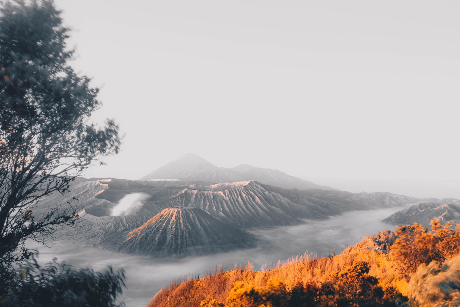 Misty Volcano Landscape Mountain Wall Art