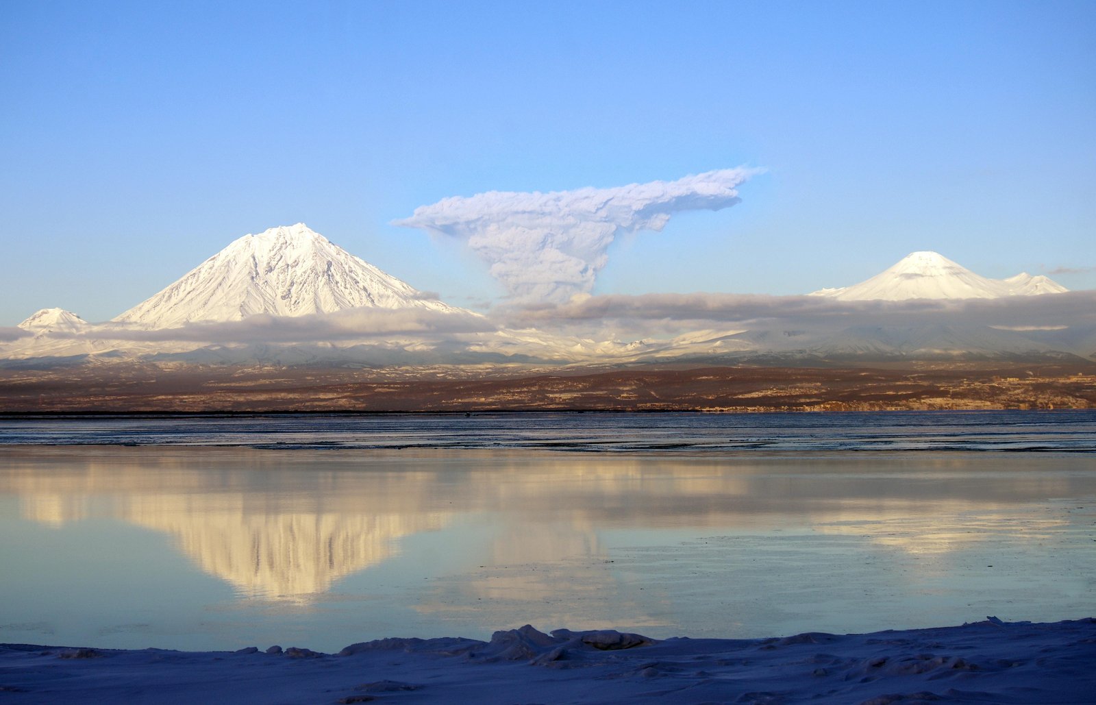 Majestic Volcano Eruption Lake Reflection Wall Art