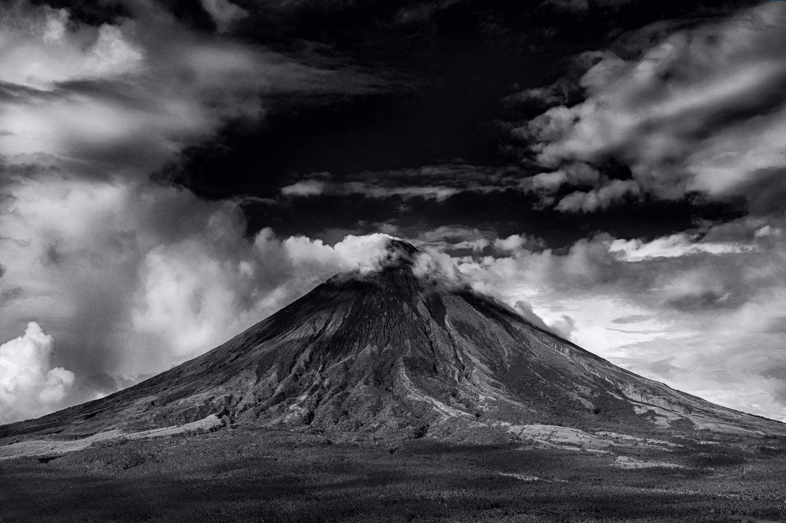 Dramatic Volcano Landscape Black & White Wall Art