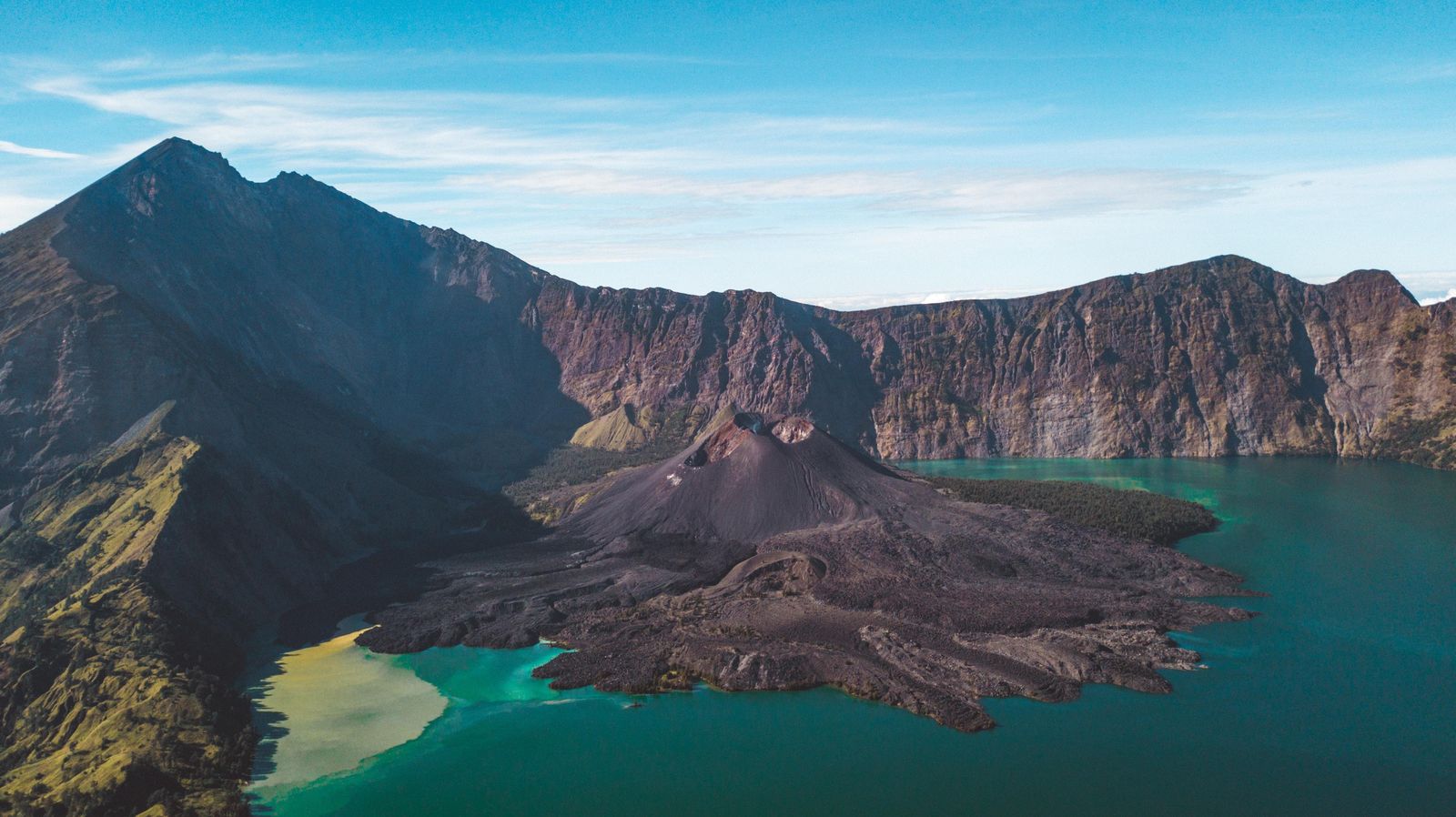 Majestic Volcano Lake Landscape Wall Art