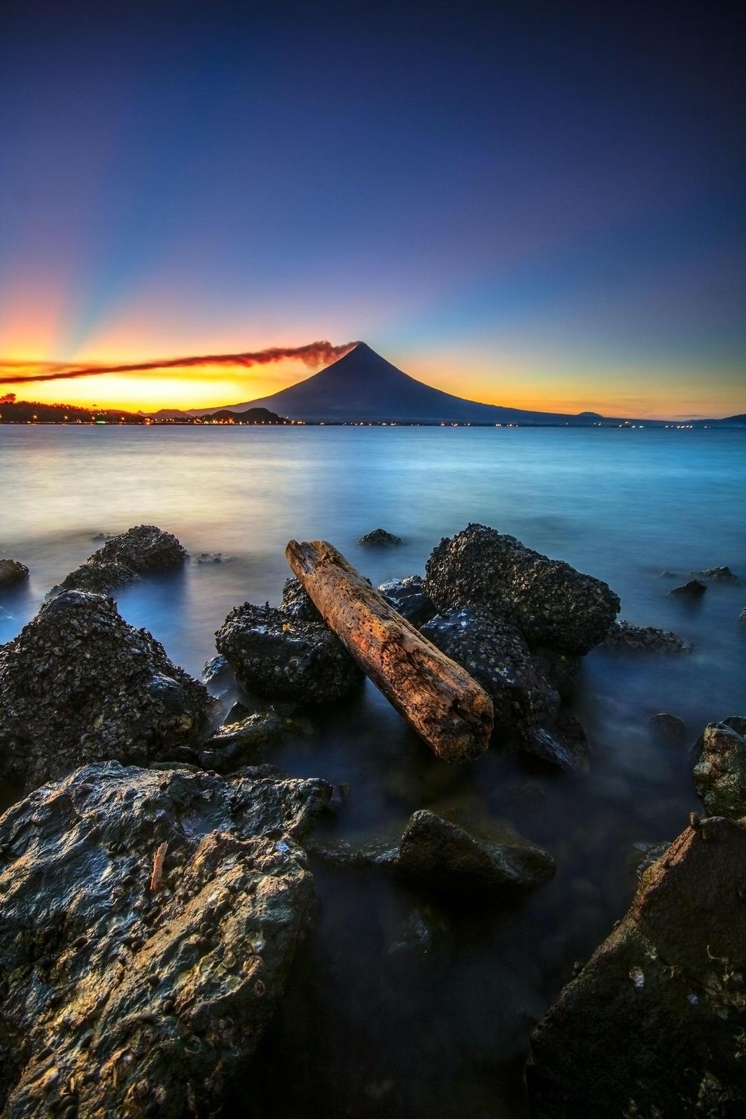Serene Volcano Sunset Seascape Wall Art