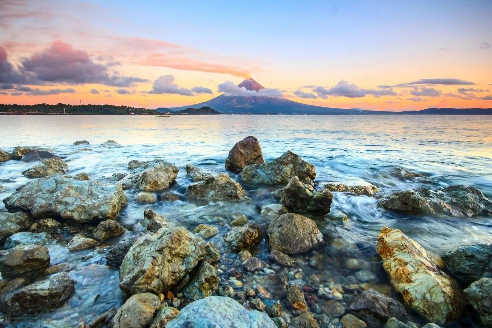 Majestic Volcano Sunrise Coastal Landscape Wall Art