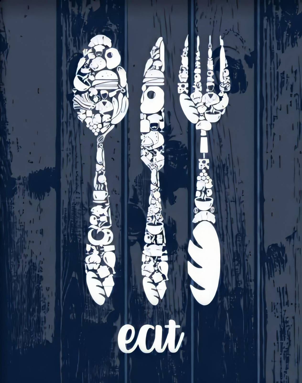 Whimsical Food Collage Spoon Fork Knife Wall Art