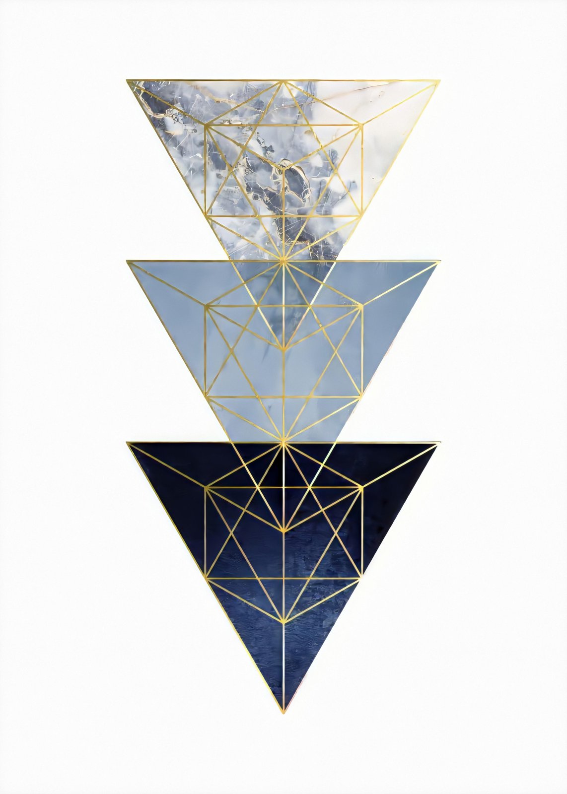 Geometric Marble & Blue Abstract Gold Triangle Wall Art