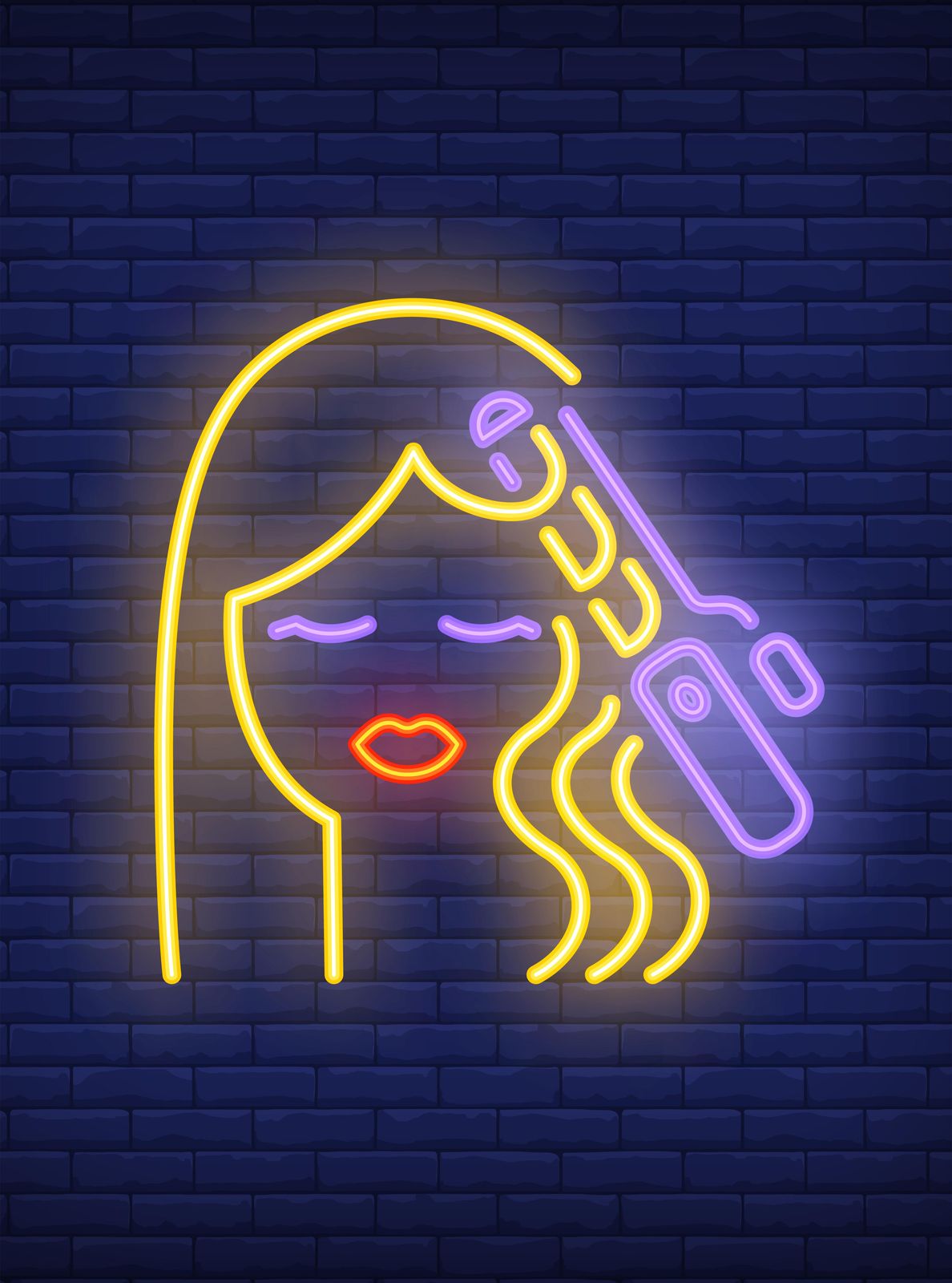 Neon Glamour Woman Hair Styling Wall Art