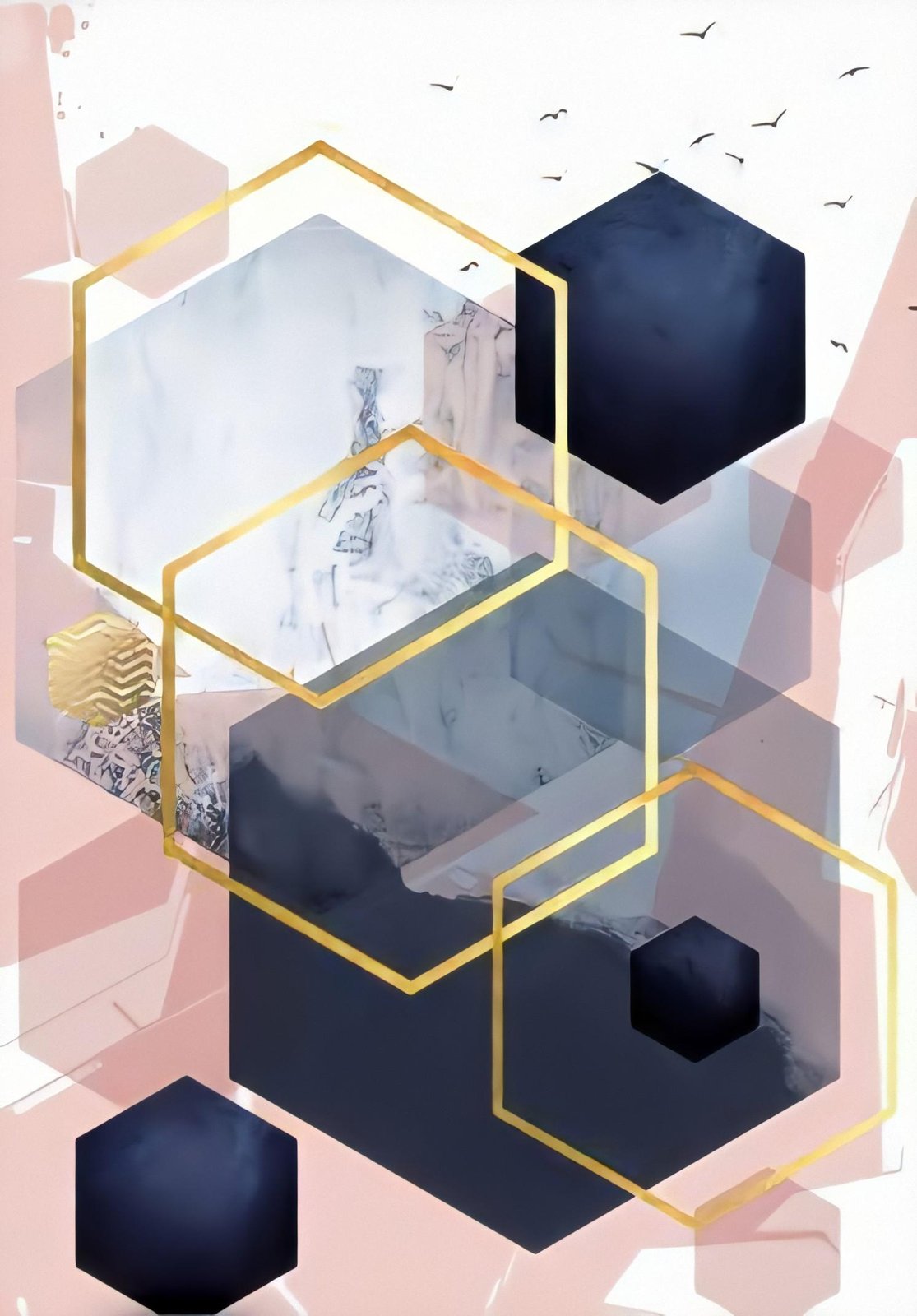 Geometric Gold Hexagon Abstract Wall Art