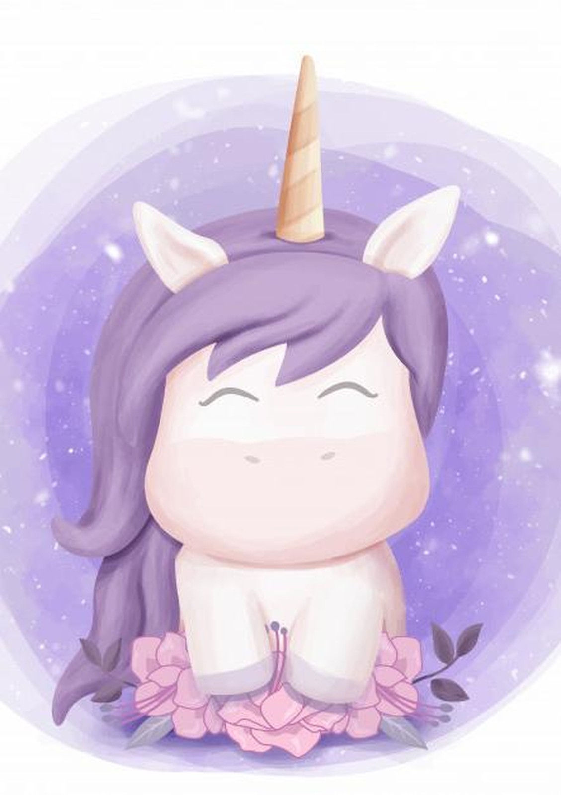 Cute Purple Unicorn Watercolor Wall Art