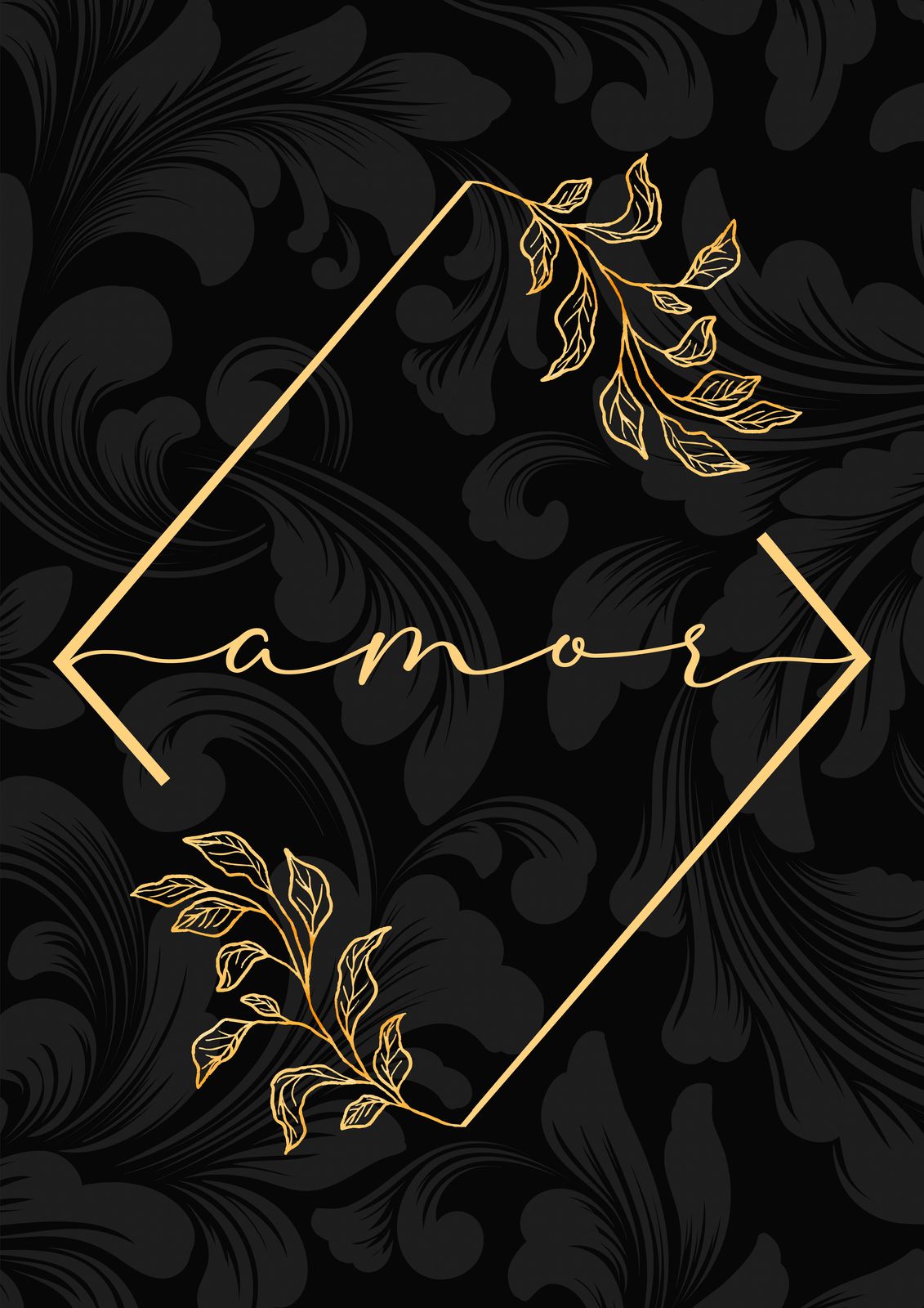 Elegant 'Amor' Gold Floral Wall Art