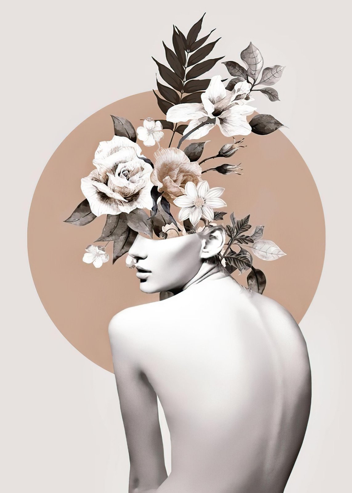 Surreal Floral Head Woman Wall Art