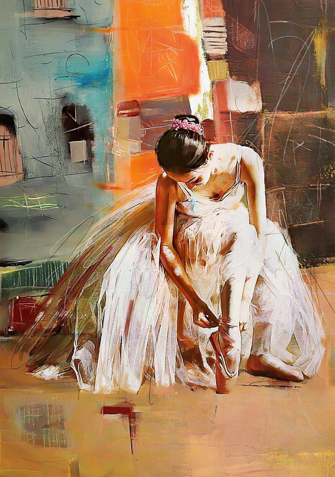 Graceful Ballerina Tying Pointe Shoes Wall Art