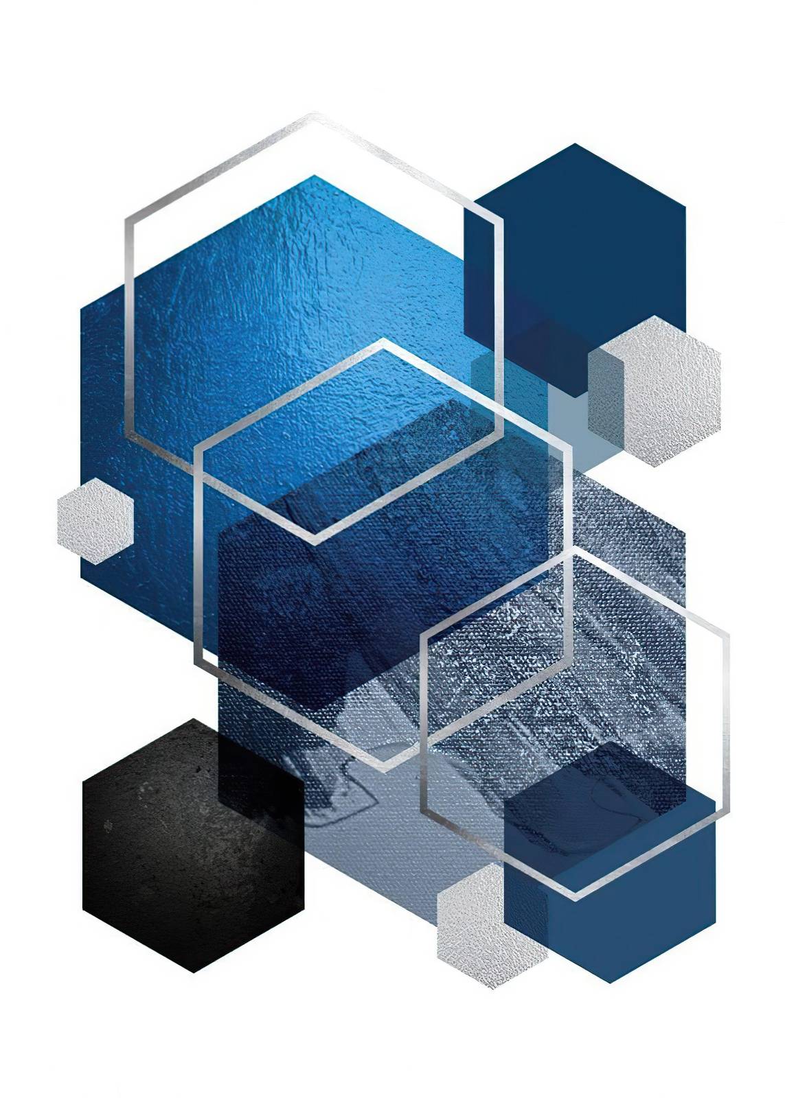 Abstract Geometric Blue Hexagon Wall Art