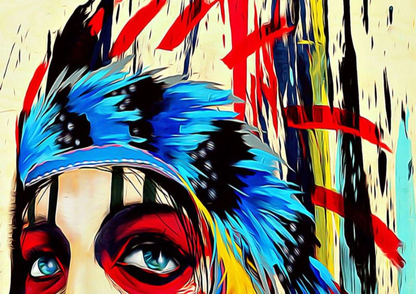Vibrant Native Warrior Abstract Wall Art