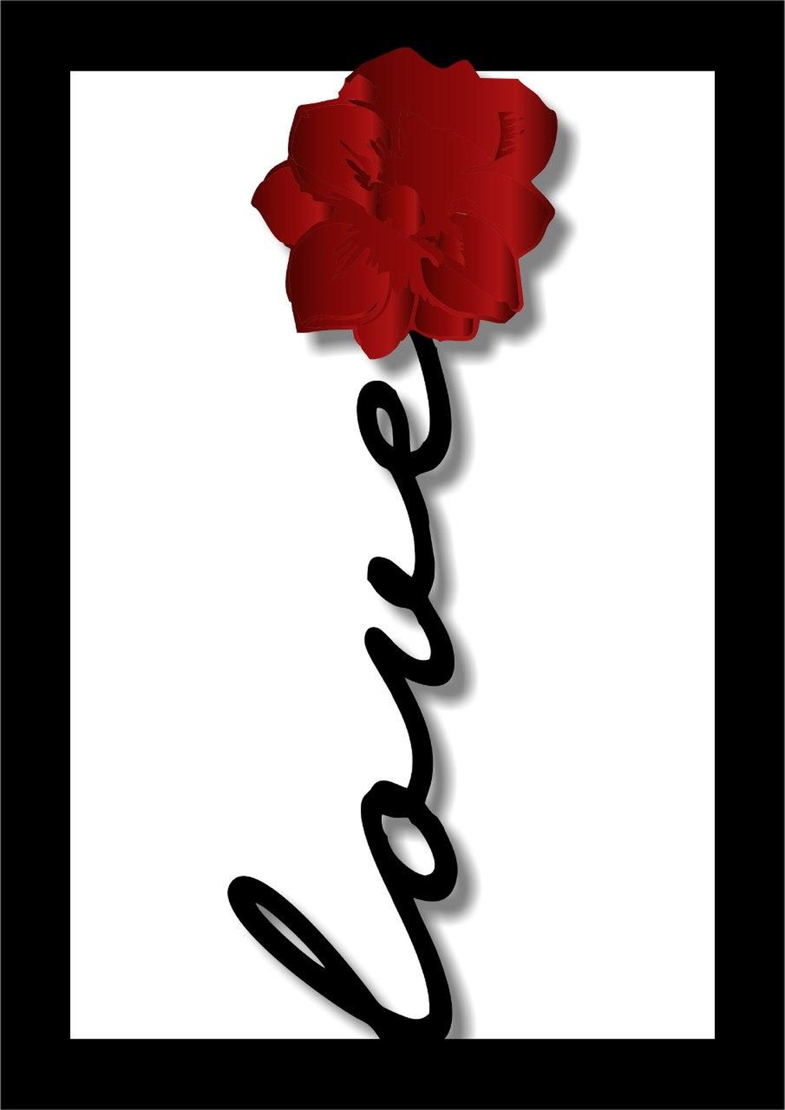 Elegant Red Rose Love Script Wall Art