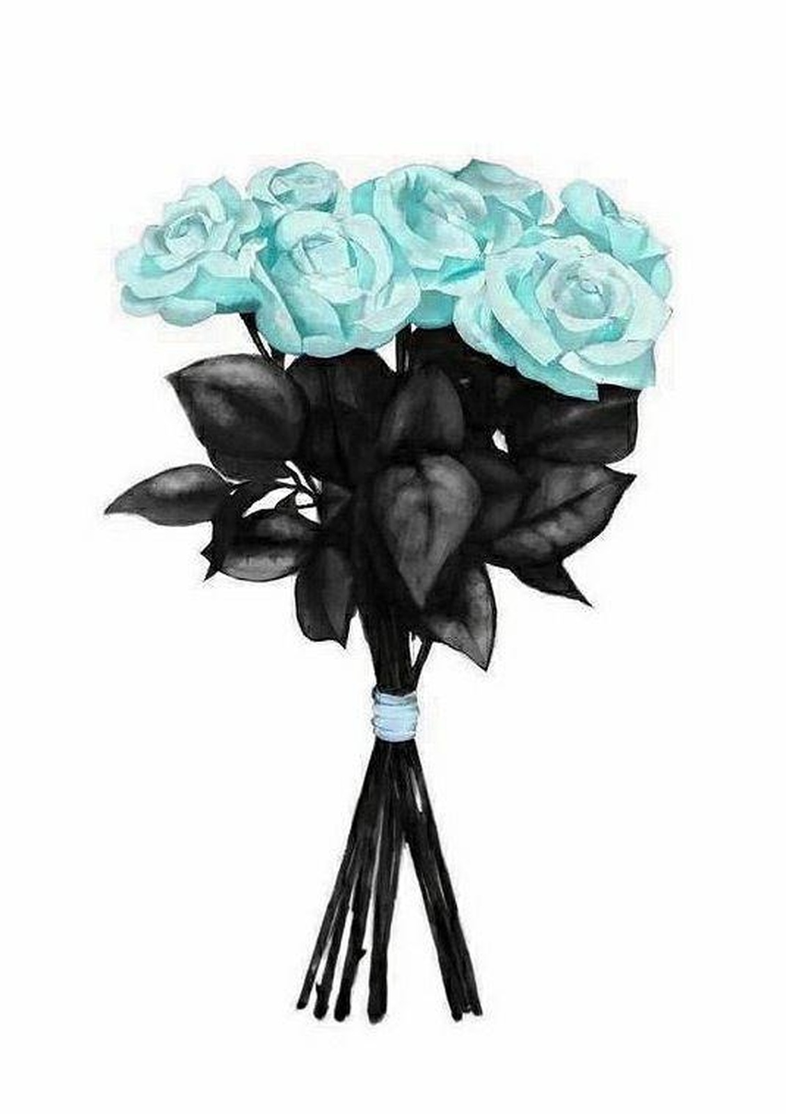 Chic Teal Roses & Black Leaves Wall Art