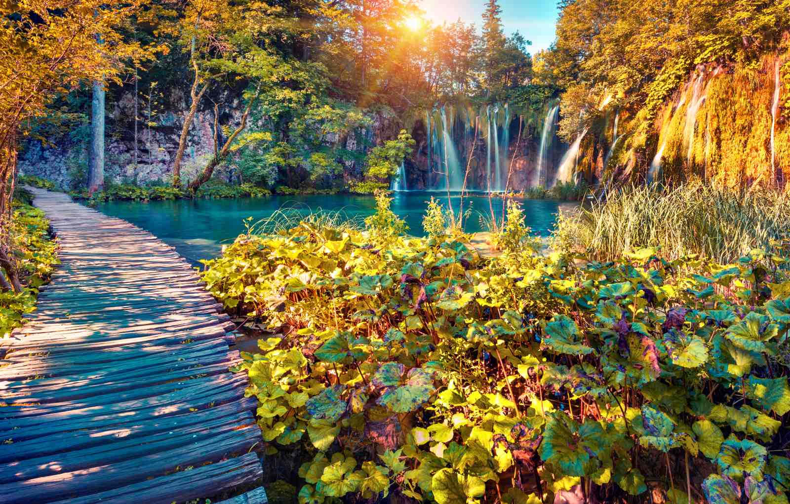 Enchanting Waterfall Boardwalk Autumn Wall Art