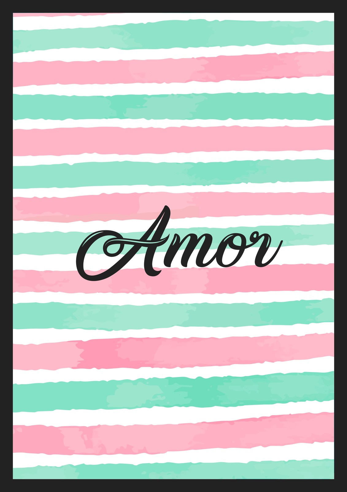 Elegant Amor Script Mint & Pink Stripe Wall Art