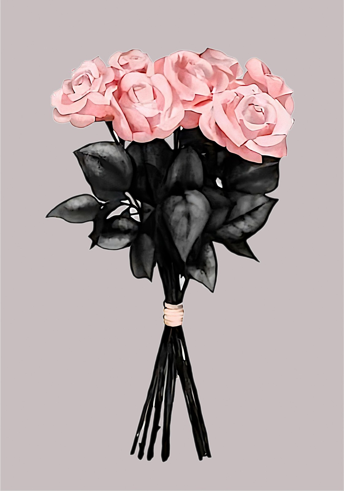 Elegant Pink Roses Black Stems Wall Art