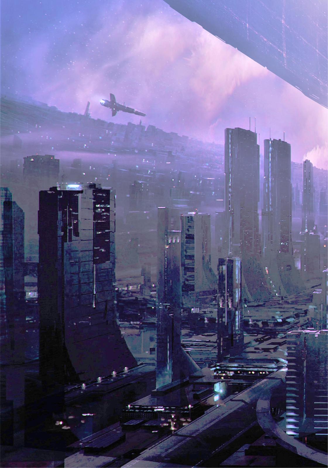Futuristic Cityscape & Spaceship Wall Art
