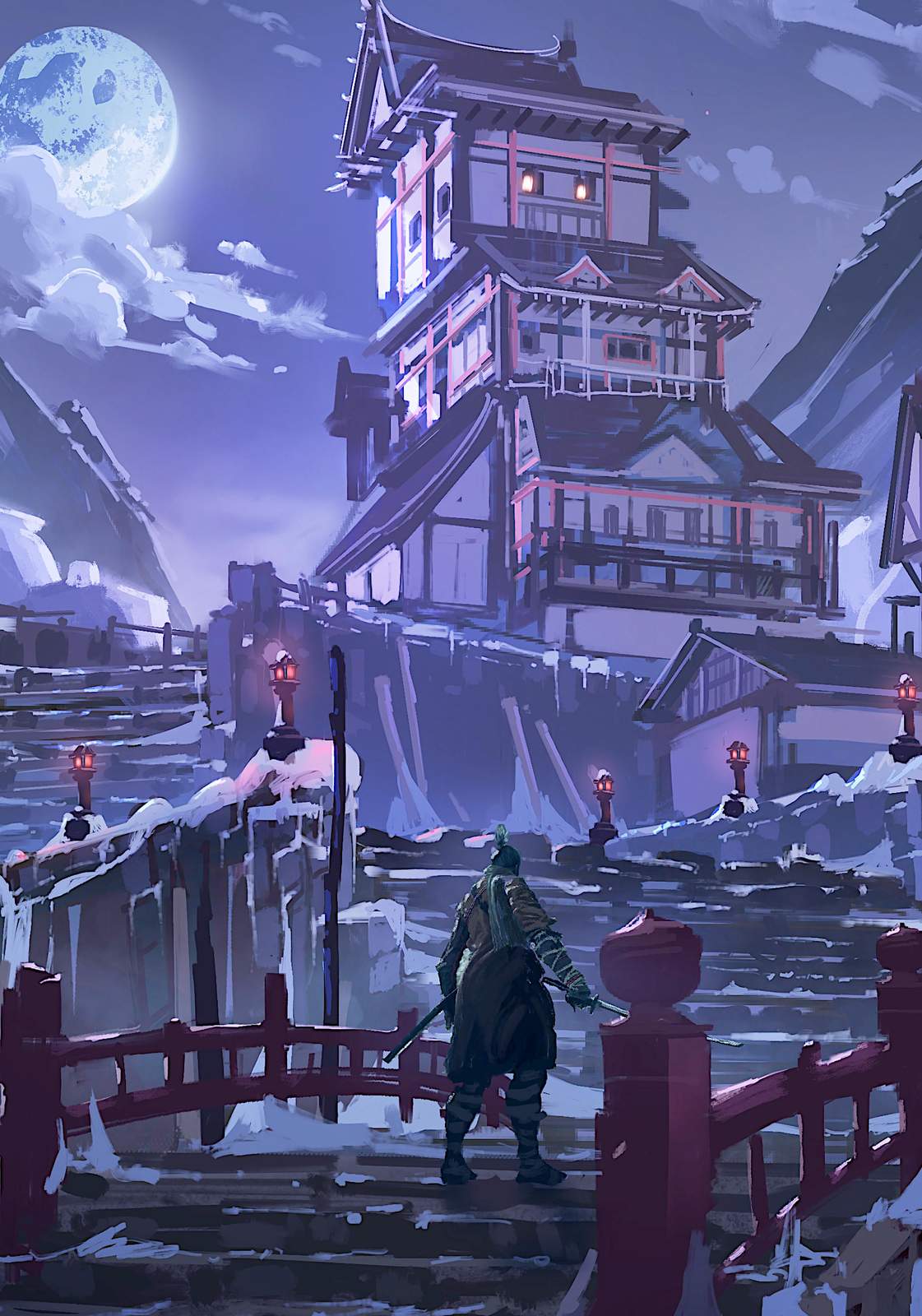 Mystic Samurai Winter Castle Wall Art