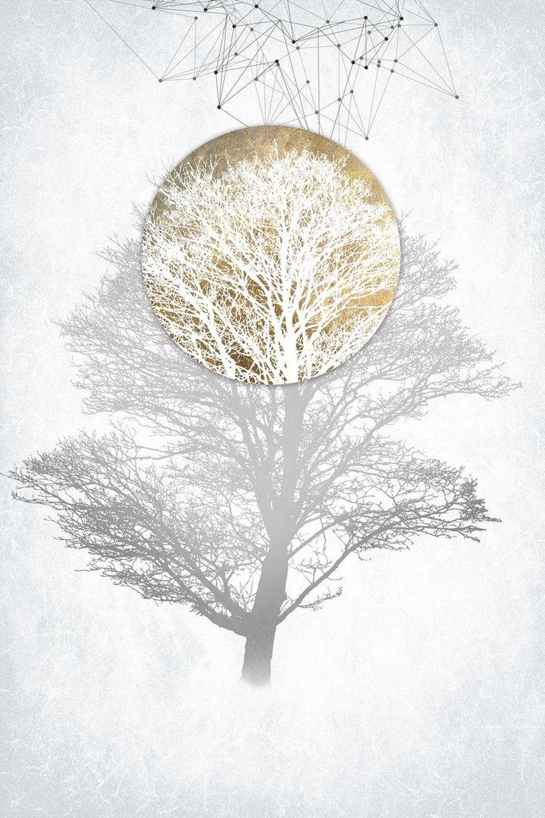 Abstract Gold Tree with Geometric Design Wall Art