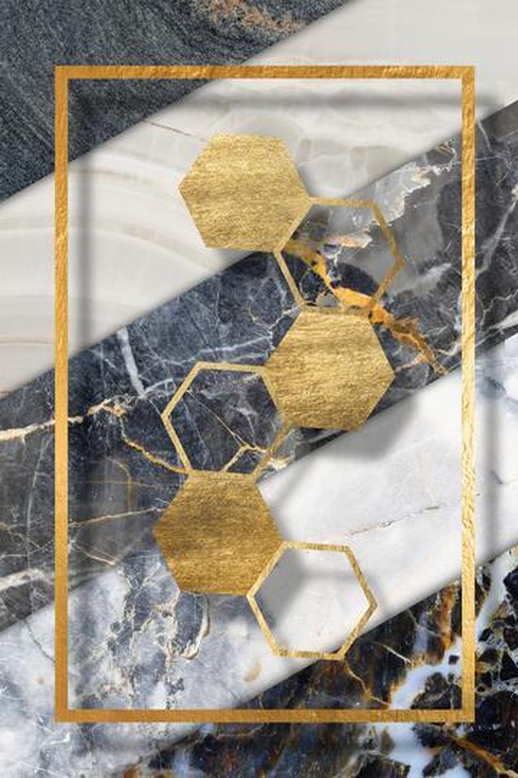 Geometric Gold Marble Hexagon Wall Art