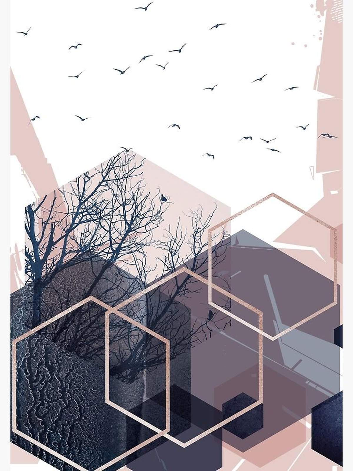 Geometric Forest & Birds Wall Art