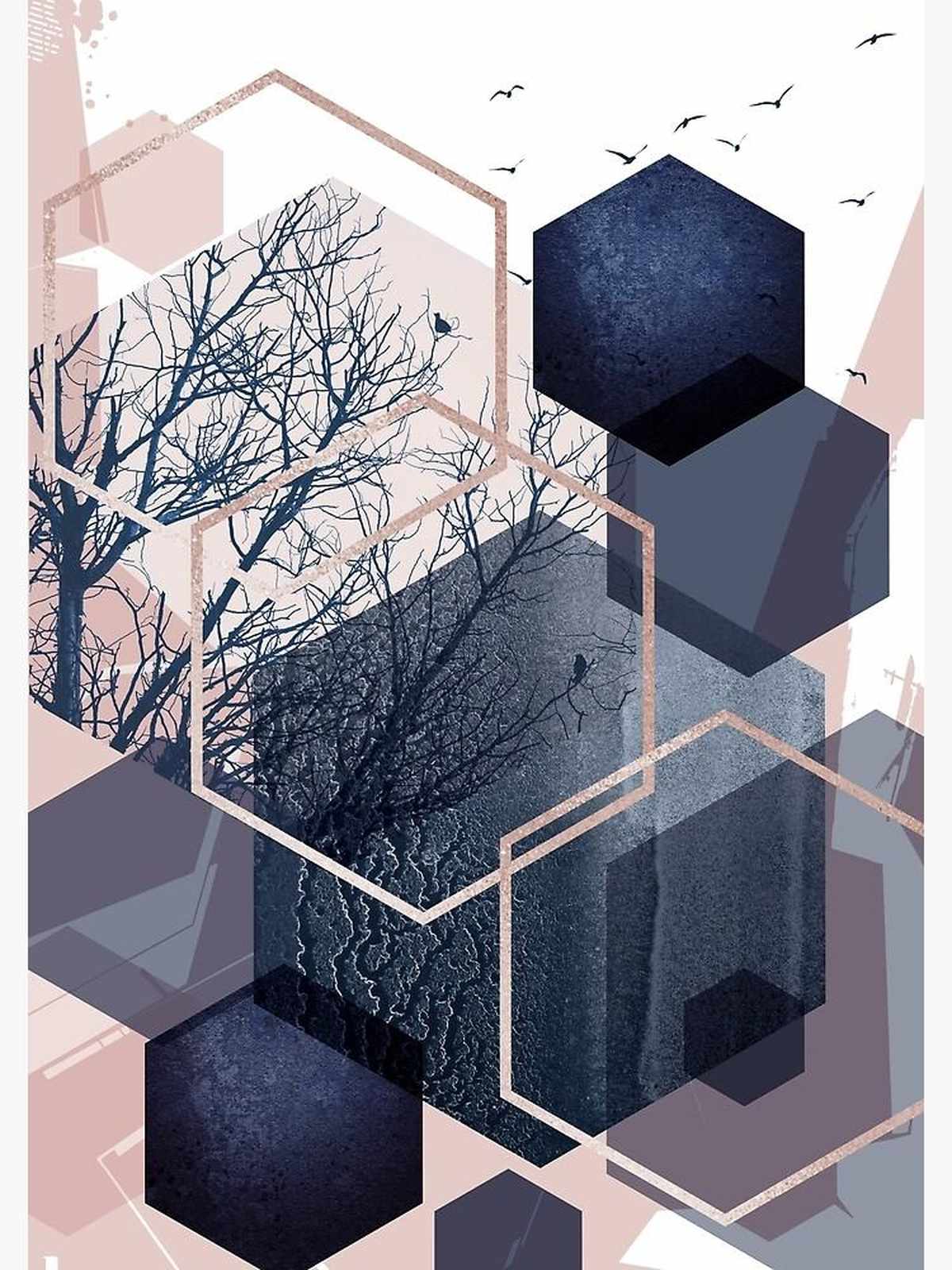 Geometric Tree & Birds Wall Art