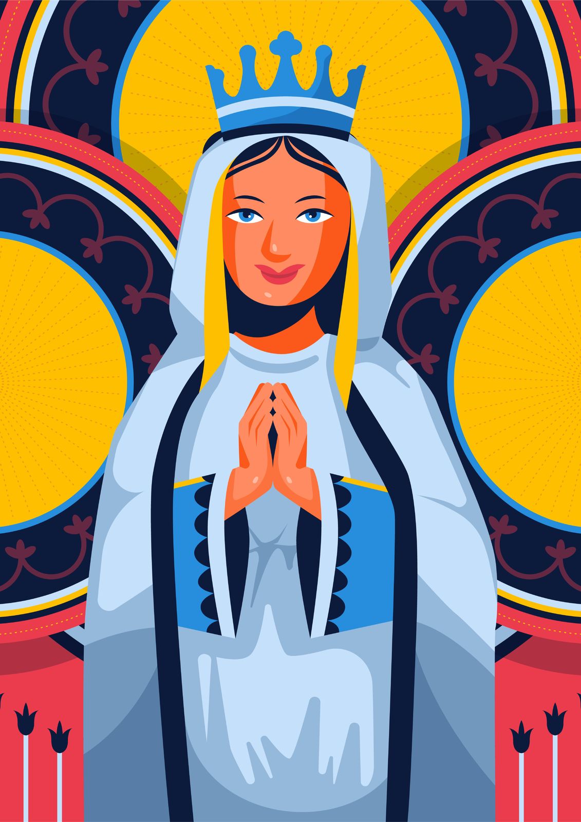 Serene Virgin Mary Praying Crowned Wall Art