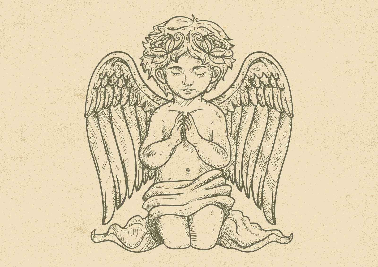 Serene Angel Praying Sketch Wall Art