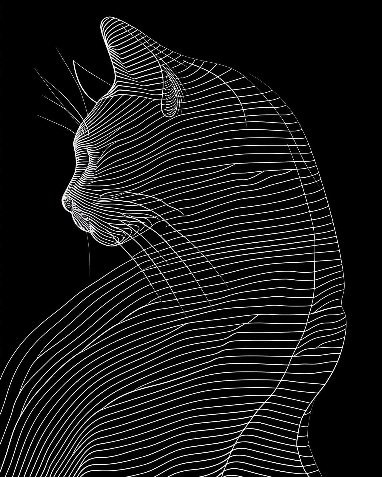 Abstract White Cat Line Art Wall Art