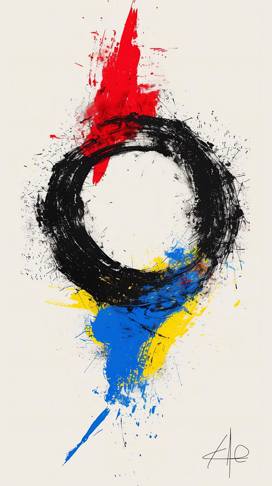 Abstract Zen Circle Red Blue Yellow Wall Art