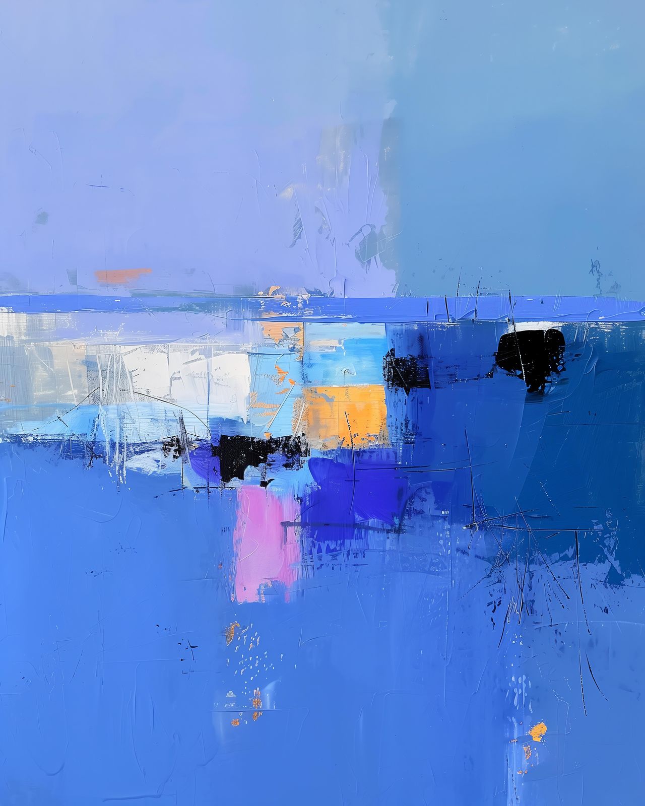 Vibrant Abstract Blue Landscape Wall Art