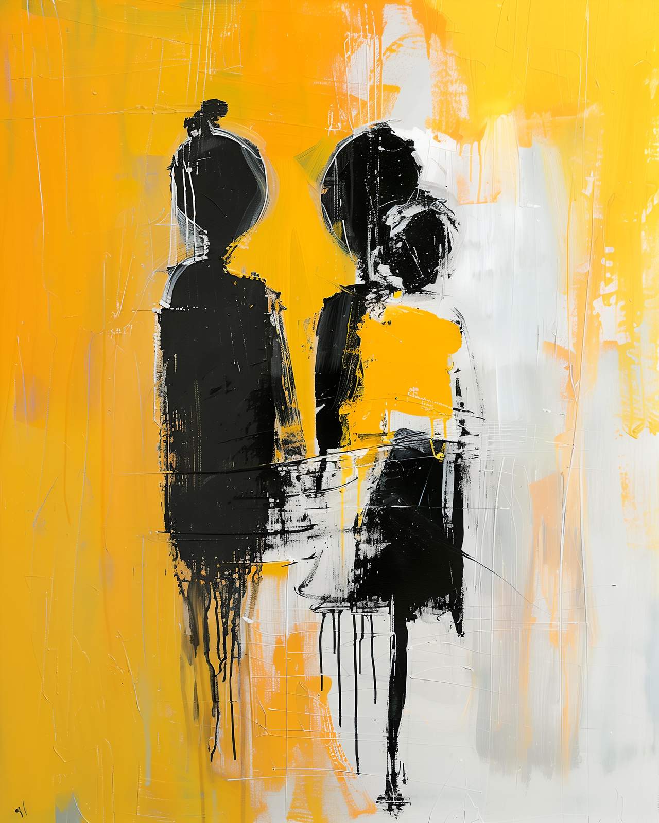 Abstract Couple Yellow & Black Wall Art