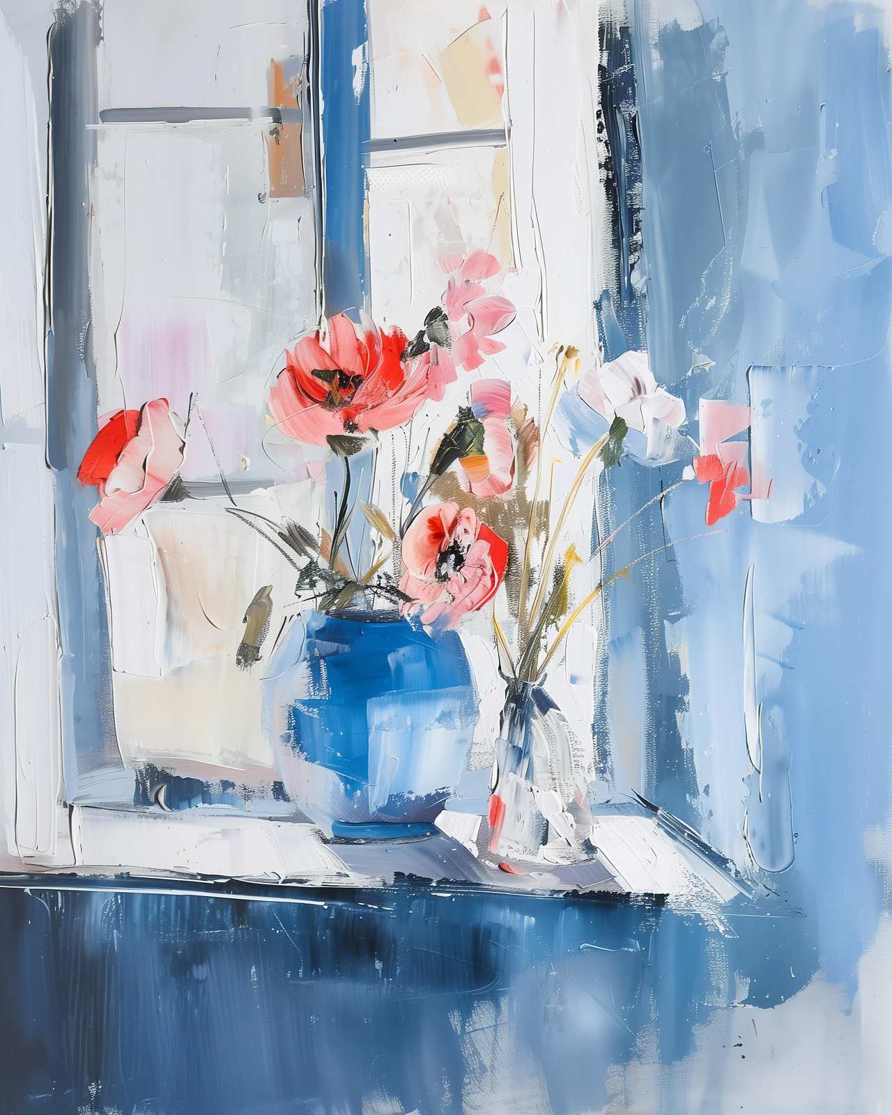 Abstract Floral Window Blue Wall Art