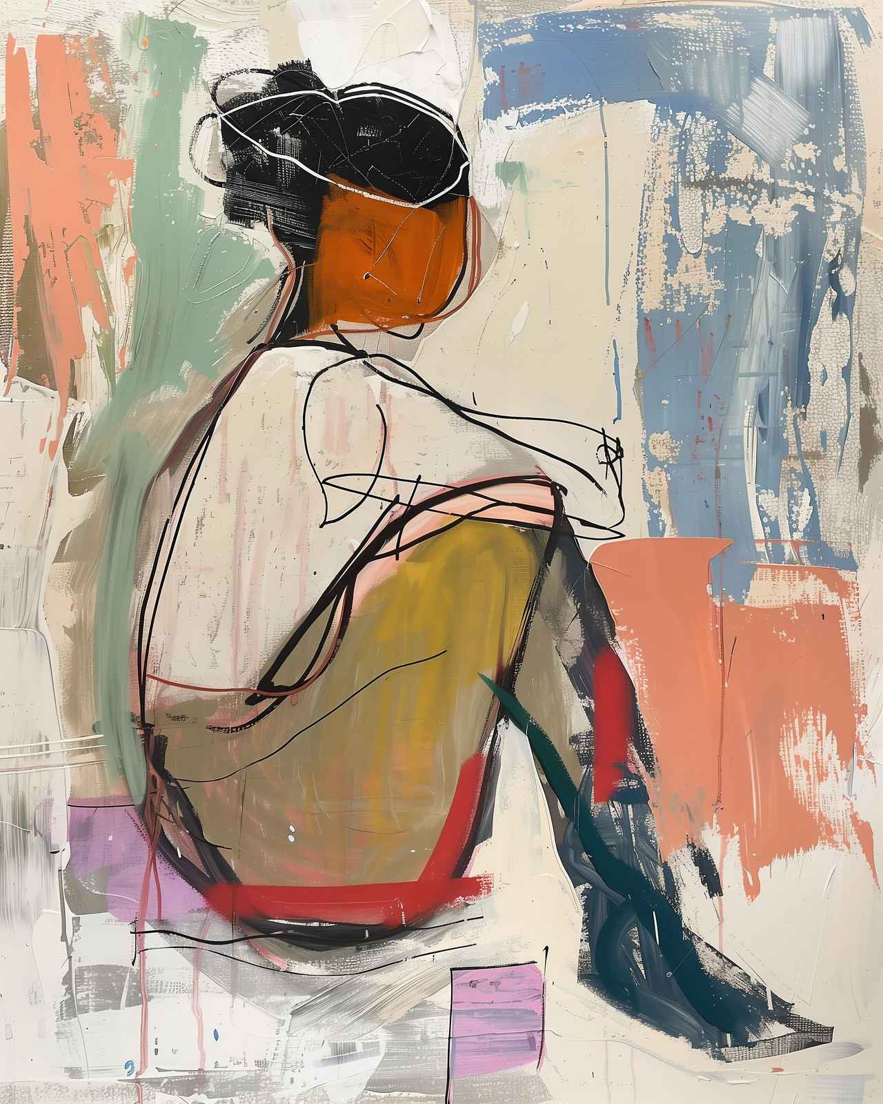 Abstract Seated Figure Wall Art