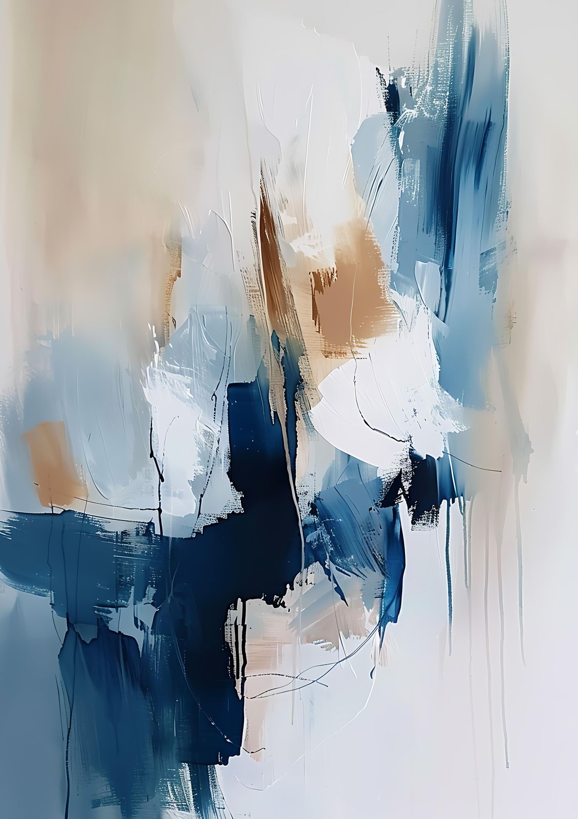 Abstract Blue & Tan Modern Art Wall Art