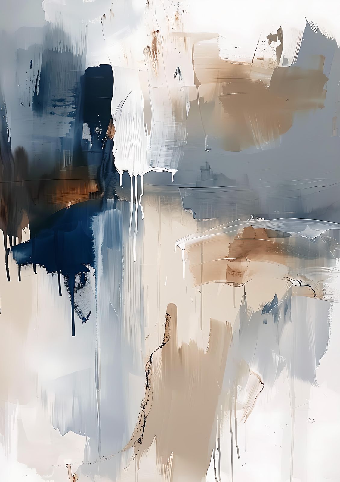 Abstract Blue Beige Drip Modern Wall Art