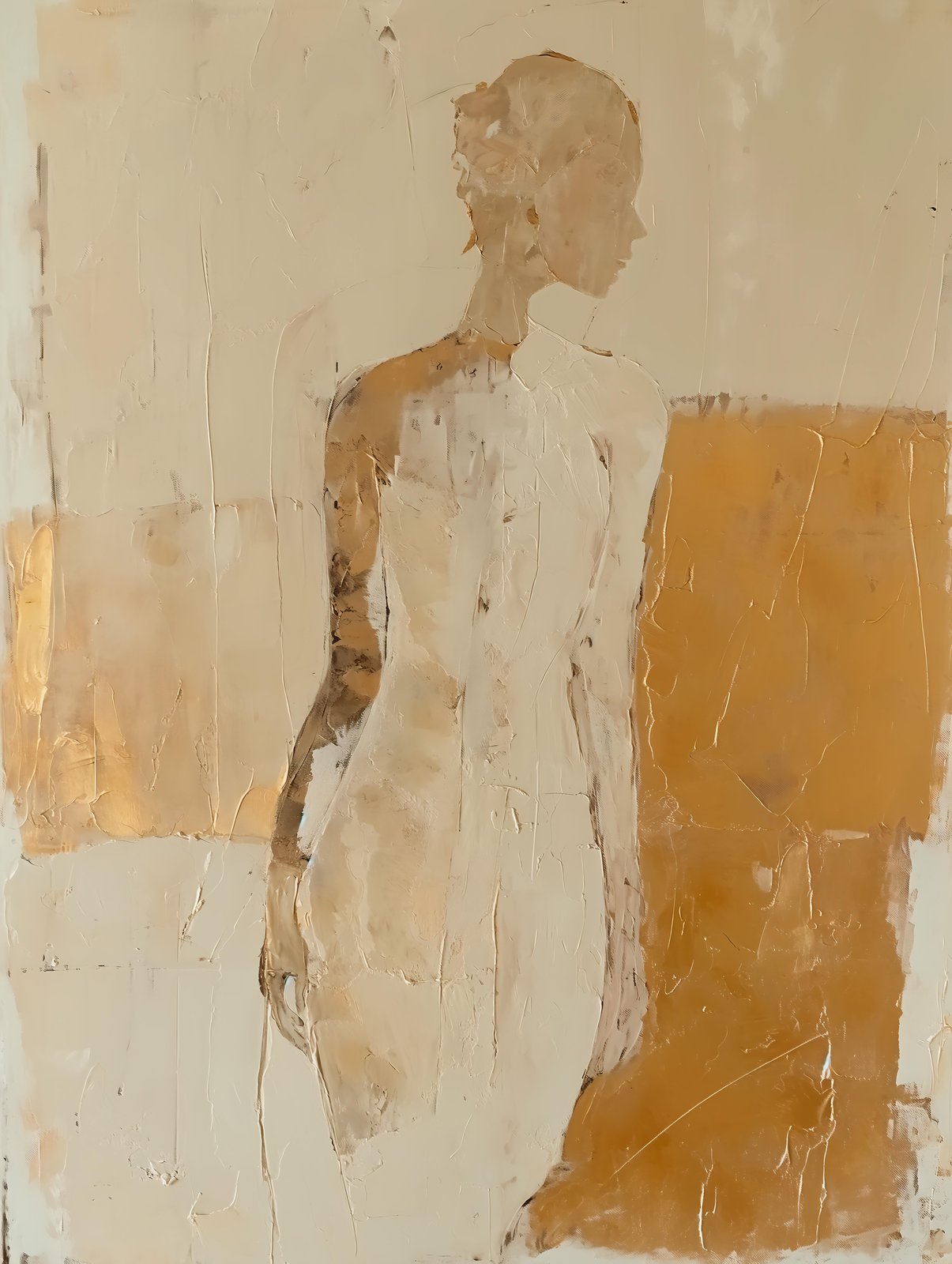 Elegant Abstract Figure Beige & Gold Wall Art