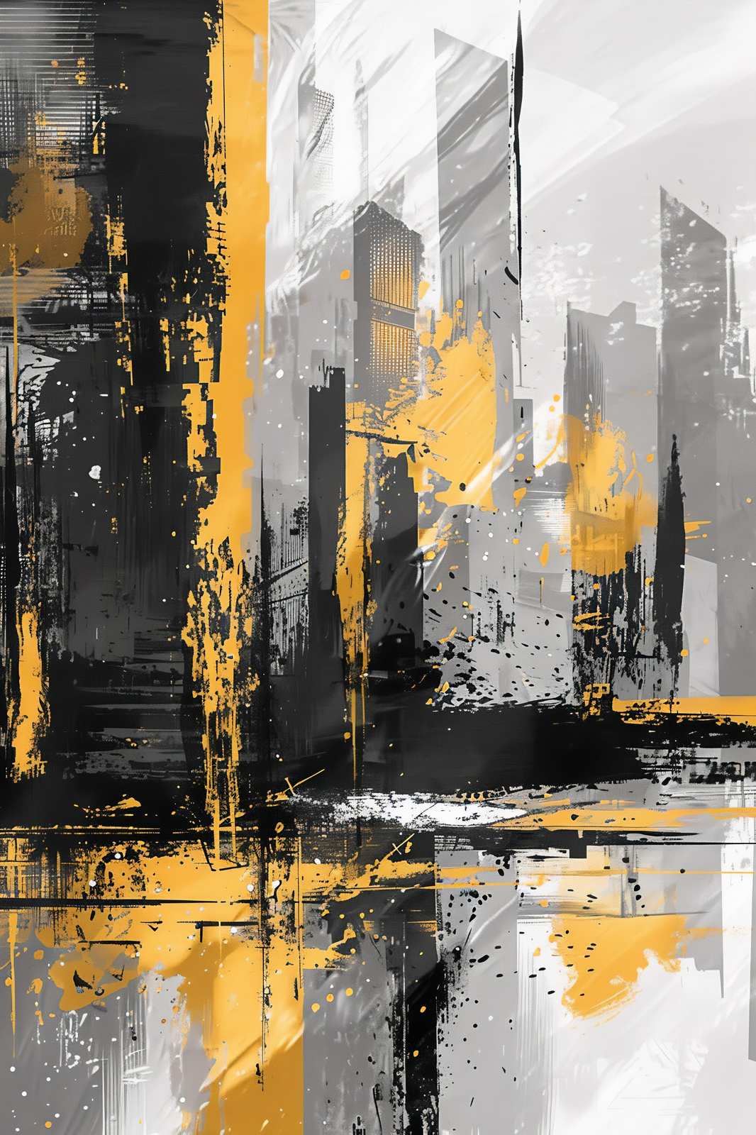 Abstract Cityscape Yellow & Black Wall Art
