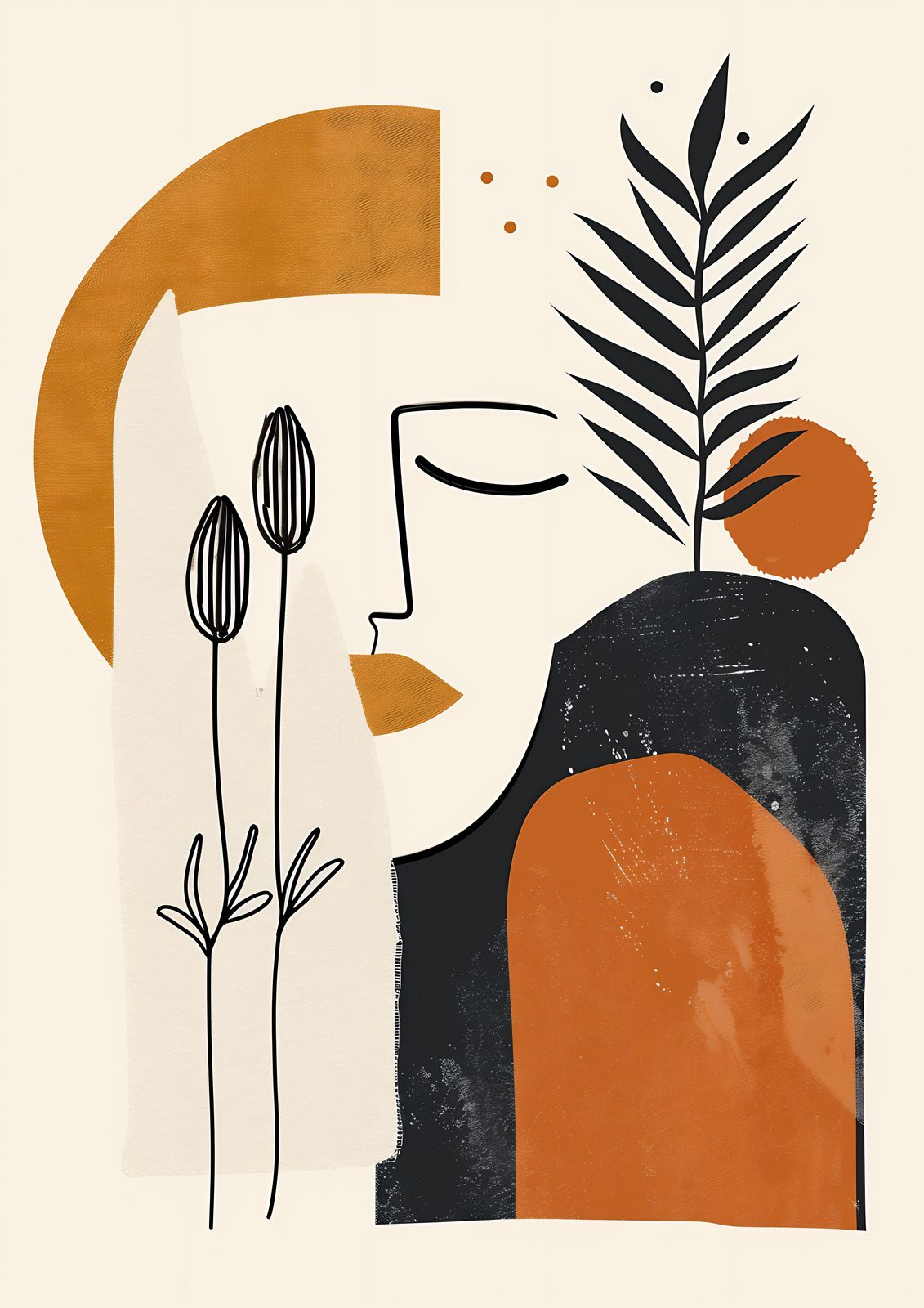 Boho Abstract Face Botanical Wall Art